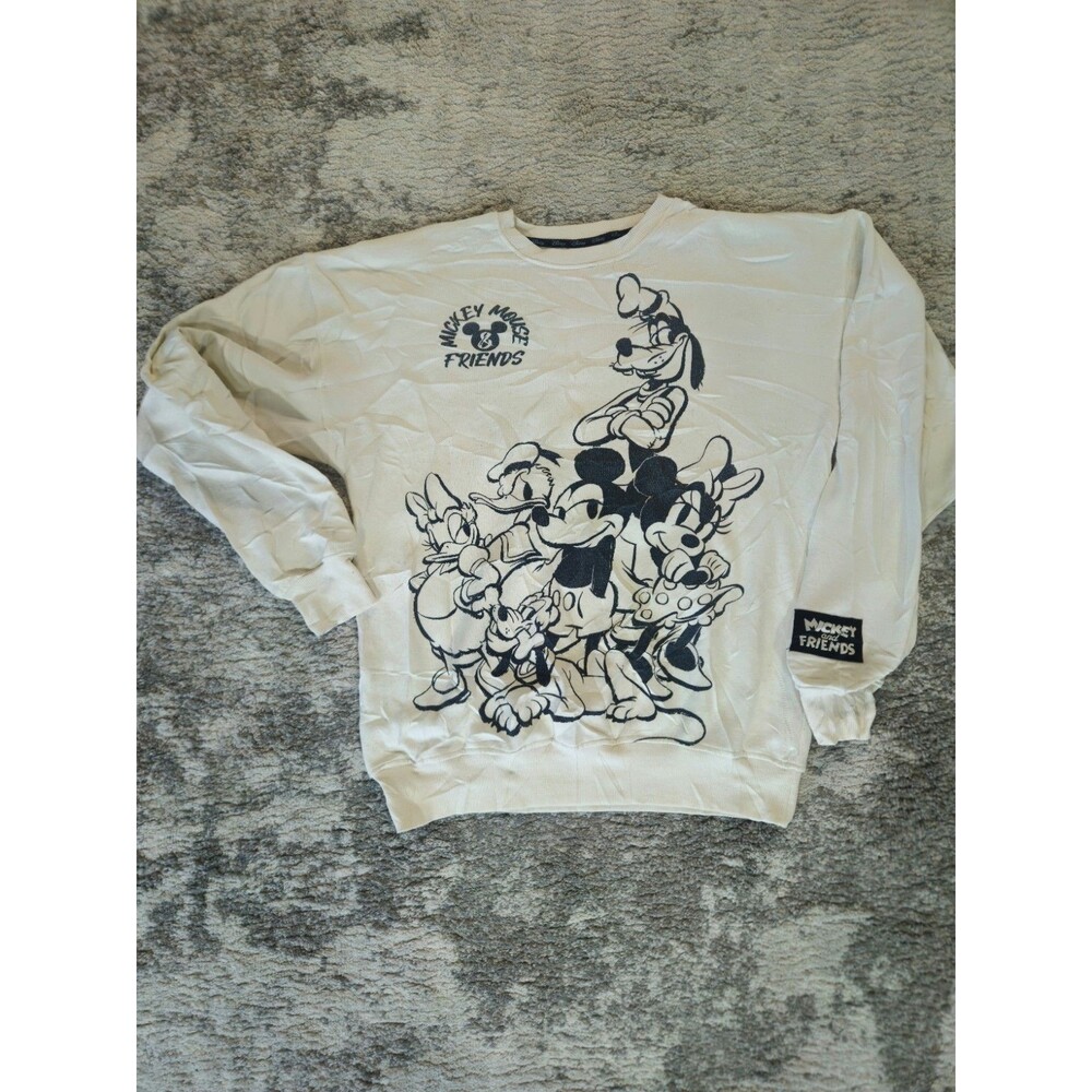 Disney Mickey Mouse Pullover Sweatshirt Ivory Beige Womens L